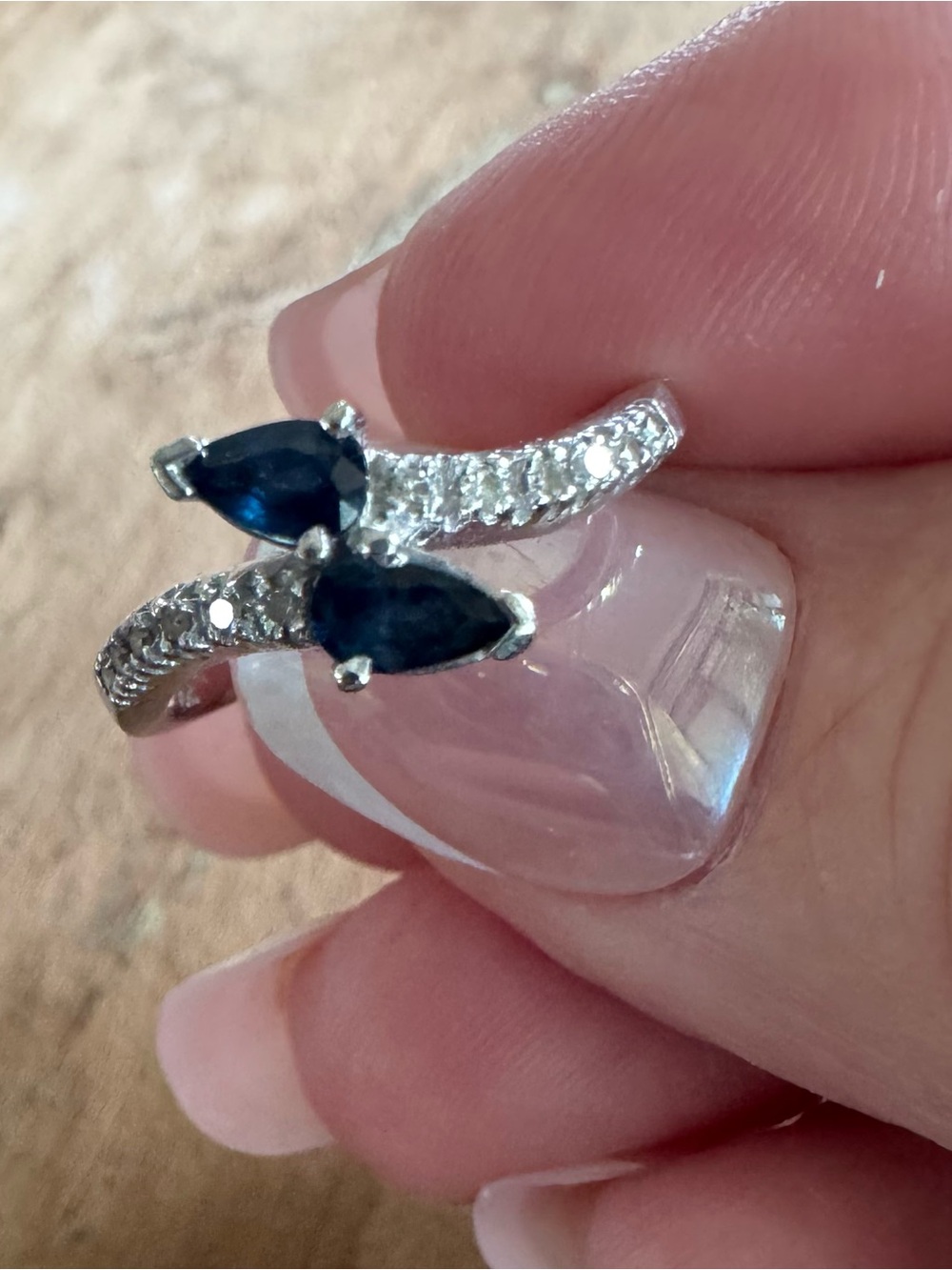 Vintage Solid 10k White Gold Sapphire and Diamond Ring   Size 6 3/4